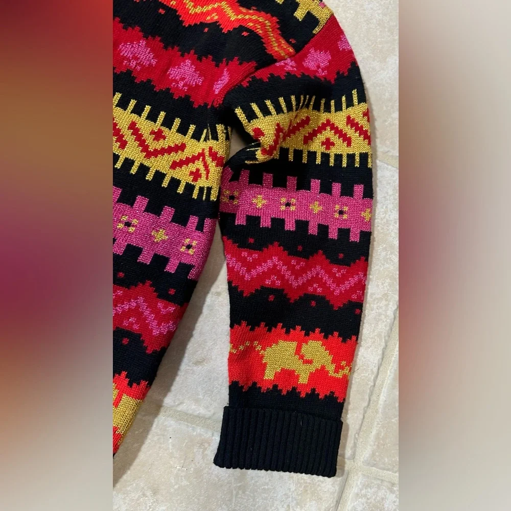 kate spade sweater S elephants hearts bright colors long sleeve wool blend 90’s